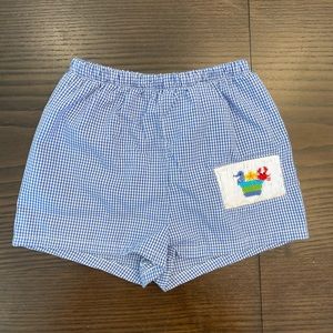 The Bailey Boys baby boys blue gingham swim suit with smocking - Size 9M